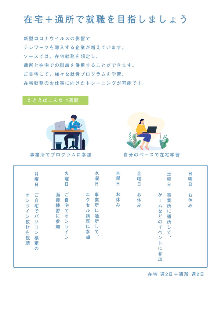 在宅ワーク 支援します 就労移行支援 大阪 ソース堺東 ソース堺東 三国ヶ丘